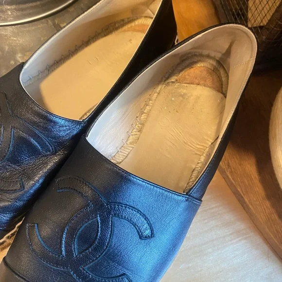 Authentic Chanel Black Leather Espadrille Shoes - Picture 13 of 16